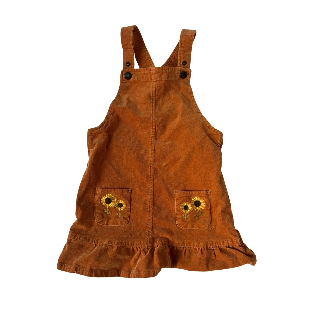 Gymboree Girls 4T Burnt Orange Corduroy Sunflower Jumper Dress Ruffle Hem